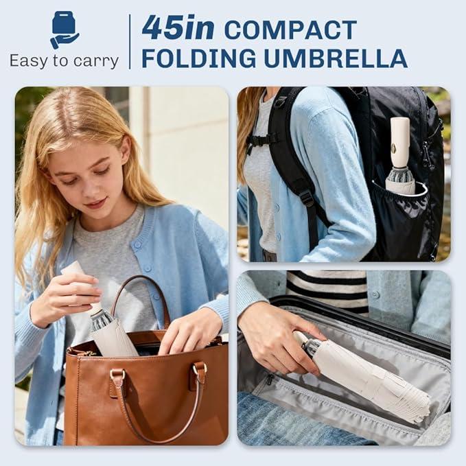 TOPSAIL 45in Truley Compact Folding Umbrella for Travel, Effortless & Safe Collapse, Portable & Sturdy Windproof Inverted Umbrellas for Rain