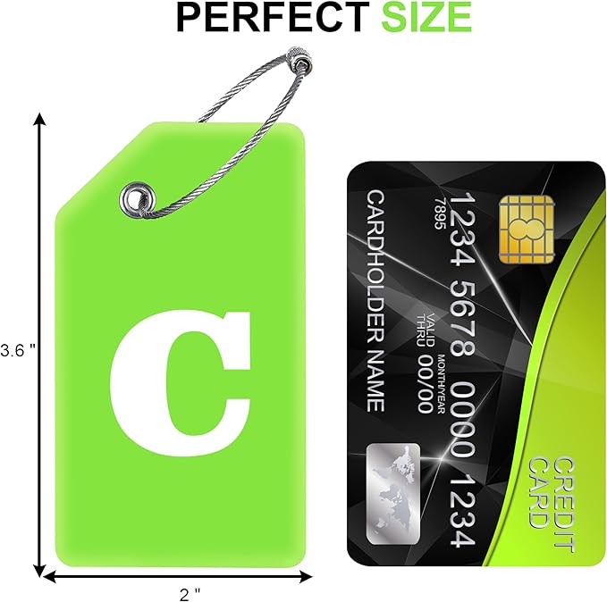 Gostwo 2 Pack Silicone Luggage Tags for Suitcases, 26 Initial Letter Baggage Labels Handbag School Bag Suitcase Instrument Tag with Stainless Steel Loop(Green)(Letter C)