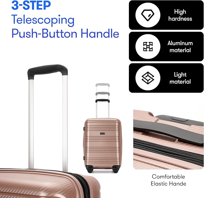 GinzaTravel 20 Inch Carry on Luggage 22x14x9 Airline Approved Hardside Suitcase with Spinner Wheels TSA Lock, 20-Inch, Rose Gold