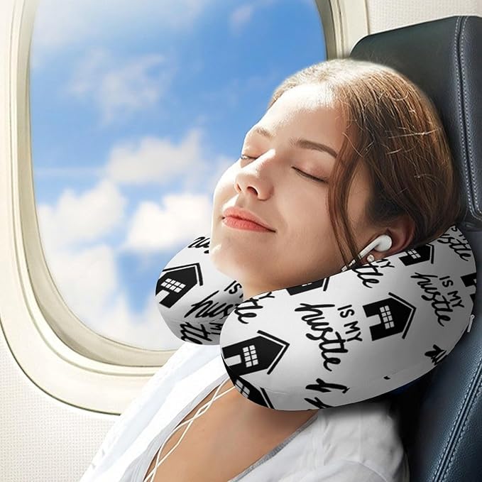 Premium Memory Foam Travel Pillow, Real Estate is My Hustle Funny Realtor U-Shaped, Head Support U-Shape for Bus Airplane Restful Sleep, Washable Breathable Cover