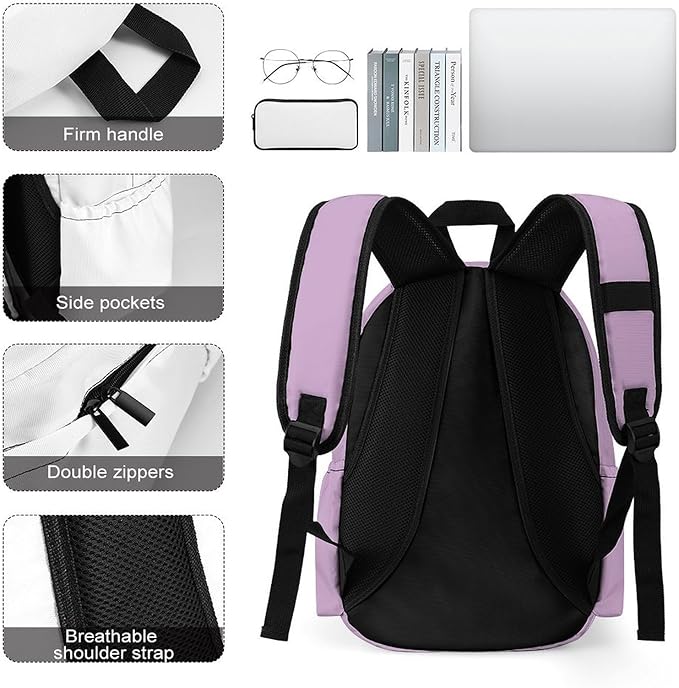 Lilac Backpack Adult Travel Daybag for Women Men College Backpack for Vacation Hiking Camping Bag