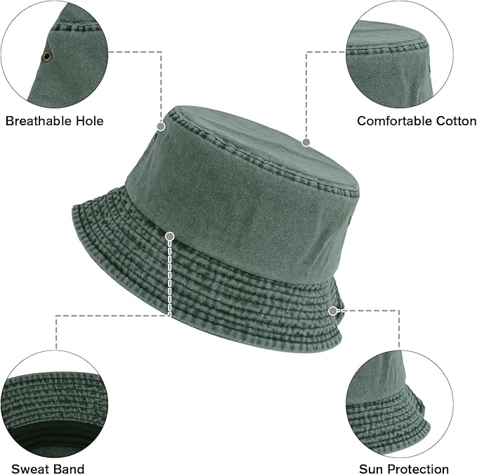 Washed Cotton Bucket Hats Packable Summer Outdoor Cap Travel Beach Sun Hat Plain Colors for Men Women