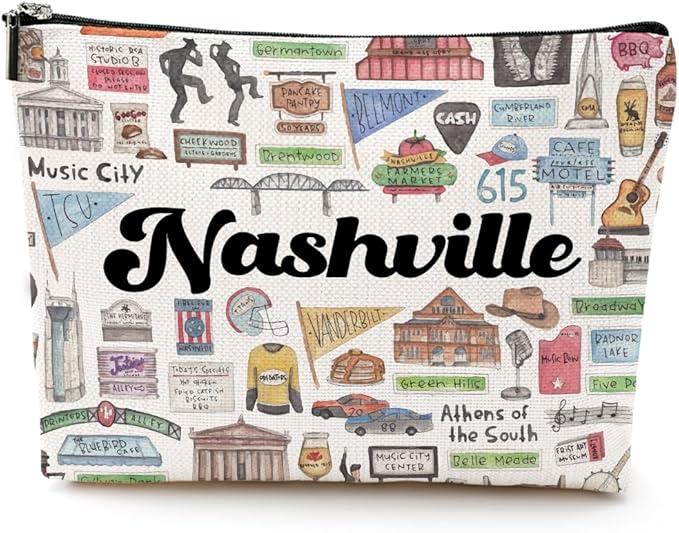 Nashville Cosmetic Bag Makeup Bag Nashvilles Lovers Gifts Nashville Travel Souvenir Merch Vacation Friendship Gifts for Women Nashvilles Lovers Best Friend Girl Trip Gift Favors Christmas Birthday