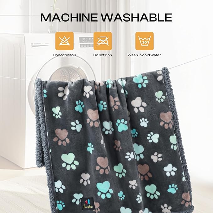 Luciphia Waterproof Pet Blankets for Couch Sofa Bed Cover Cat Liquid Pee Proof Washable Soft Fluffy Large Dog Blanket Reversible Furniture Protection Puppy Grey Paw Thicken Medium（57" x 40"）
