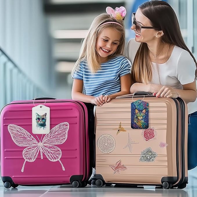 2 PCs Cat Stuff Luggage Tag, Suitcase Tags with Privacy Flap and Metal Loop, Luggage Tags for Suitcases, Identifiers Travel Essentials Bag Tag, Cat Lovers Gifts for Women Girls Friends Sister