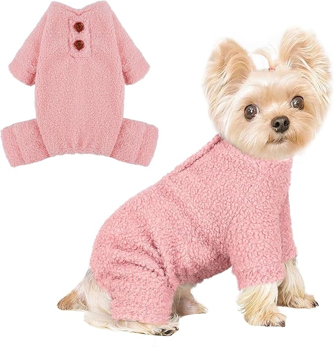 Dog Sweaters for Small Dogs Winter Dog Pajamas Sized Dogs Boy Girl Fleece Pet Clothes Puppy Outfit 4 Legs Jumpsuits for Chihuahua Yorkie Cat Apparel, Pink, M