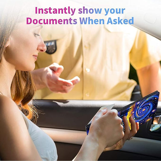 Car Registration and Insurance Holder,Leather Insurance License and Registration Card Holder for Car Glove Box, Auto Truck Document Holder Organizer for Men Women-Starry Night Village Field