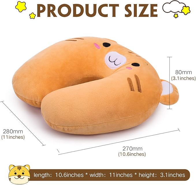 H HOMEWINS Travel Pillow for Kids,Toddler Neck Pillow Cute Animal Neck Head Chin Support Travel Accessories for Airplane, Car, Train,Recline(Cute Tiger)