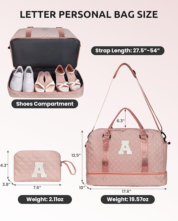 Vogewood Retirement Gift for Woman-Duffle Bag with Shoe Compartment, Kids Weekender Bags, Overnight Bag with Makeup Pouch, Gifts for 10 11 12 13 14 15 16 Year Old Kid-Birthday Gifts for Her (Letter K)