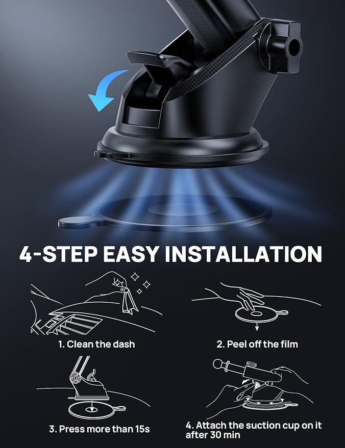 [2025 New] Dashboard Phone Holders for Your Car (+Air Vent Clip) [Military Grade Stable] , Car Cell Phone Holder, Rotatable Suction Cup Car Phone Mount for All Phone (Light Grey)