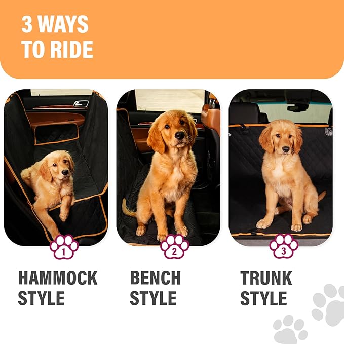 Active Pets Orange XL Dog Car Hammock Back Seat Cover, Waterproof Backseat Cover Protector for Truck Bench Rear of Sedans or SUVs, Essential Pet Supplies Vacuum or Wipe Clean, Machine Washable