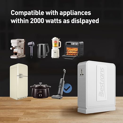 2000W Step Up Transformer 110v to 220v Converter, Heavy Duty Voltage Converter 110v to 220v with Dual Outlets, Overload Protection & Ultra-Quiet Design for Home Appliances, Pearl White