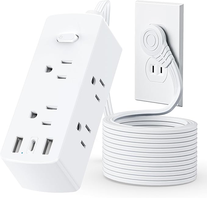 2 Prong Flat Plug Power Strip, Olcorife 2 Prong to 3 Prong Outlet Adapter, 5 FT Flat Extension Cord with 6 Outlets 3 USB Ports(1 USB C), 2000J Surge Protector, US to Japan Plug Adapter