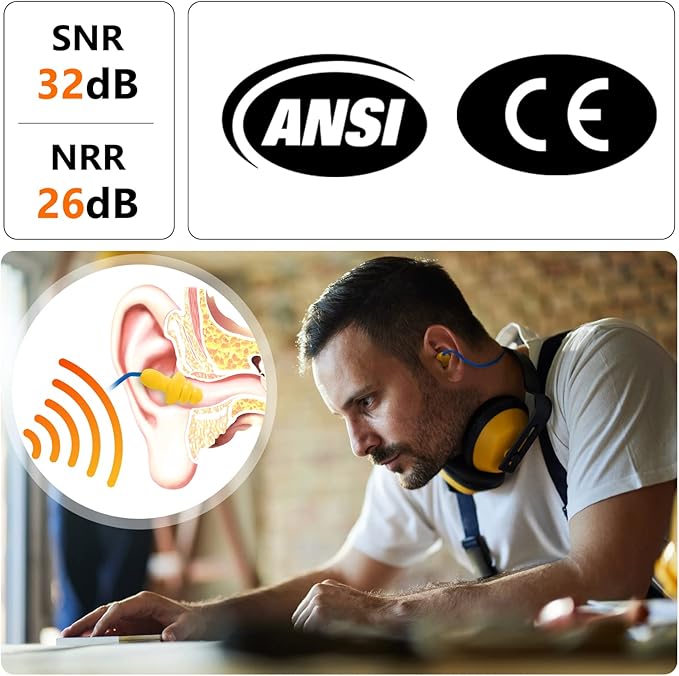 Dison 100Pairs Silicone Ear Plugs, 32dB Corded Reusable Earplugs for Hearing Protection, Noise Reduction for Shooting Range, Work, Travel