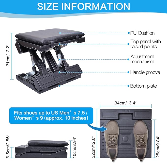 Scalebeard Foot Rest for Under Desk at Work,Height Adjustable Infinite Angle Ergonomic Foldable Footrest for Office, Gaming,Computer, Removable Pad Desk Foot Stool with Massage Beads,All-Season(Black)