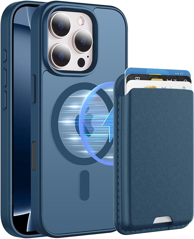 Ntwinro Magnetic for iPhone 16 Pro Case (Compatible with MagSafe) with Detachable Wallet & Card Holder for 3 Cards [RFID Blocking] Military Grade Protective Slim Phone Cover, Deep Blue