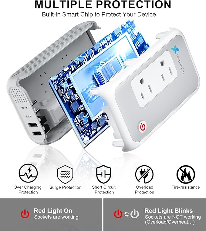 220V to 110V Voltage Converter, Mapambo 250W European Converter, Step Down Voltage Converter US to Europe, Travel Converter for Curling Iron, Straightener – 2 AC Sockets with 2 USB A & 2 USB C Ports