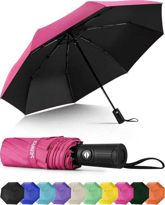Seniny Windproof Travel Umbrella, Automatic Umbrellas for Rain, Portable & Compact Umbrellas for Backpack, Strong UV for Protection, Folding Small Sun Umbrella for Car, Walking