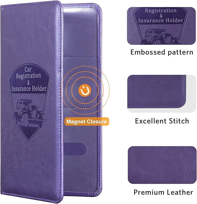 CoBak Car Registration and Insurance Holder - Vehicle Glove Box Car Organizer,Auto Truck Comparment Accessories Case with Magnetic Closure for Driver License,Cards