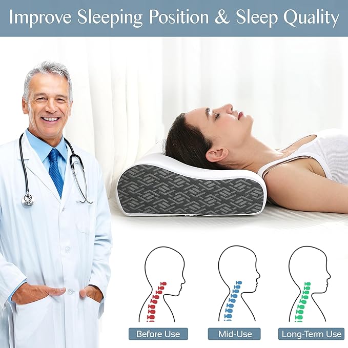 Memory Foam Pillows for Neck Pain Relief, Cooling Neck Pillow for Sleeping, Ergonomic Cervical Neck Support Pillow with Breathable Pillowcase for Side Back Stomach Sleepers