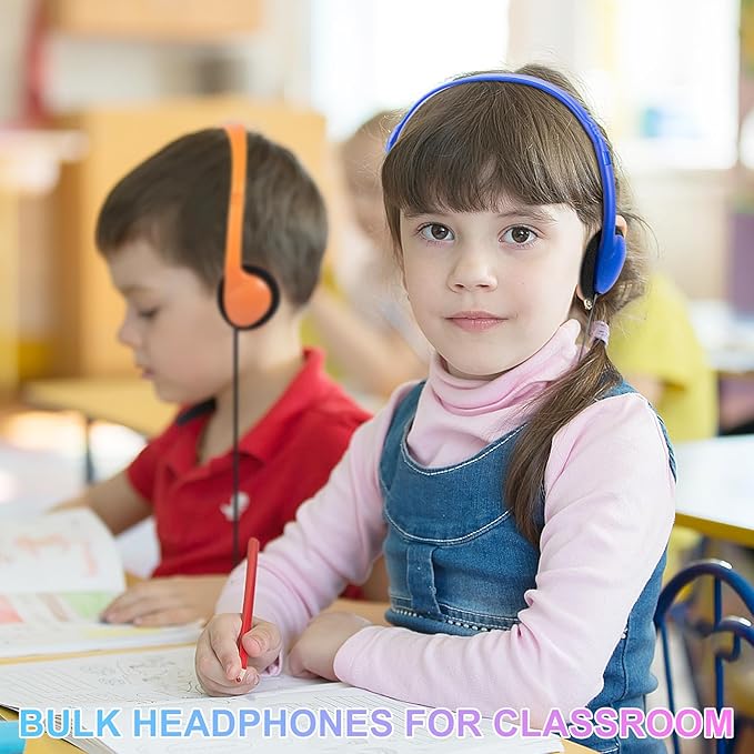 Wired Kids Headphones Bulk 10 Pack for Classroom School Class Set Headsets for Students Teens Toddler Children and Adults, Wholesale 3.5mm Plug Wired Earphones-Upgrade (Mixed Colors, 10 PACK)