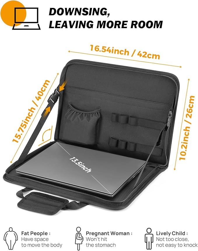 JOYTUTUS 3 in 1 Steering Wheel Eating Tray Upgraded(16.1 * 10 inch), Car Back Seat Laptop Desk, Multifunctional Car Office Bag, Car Work Table for Writing, Car Organizer for Kids, Commuters, Family