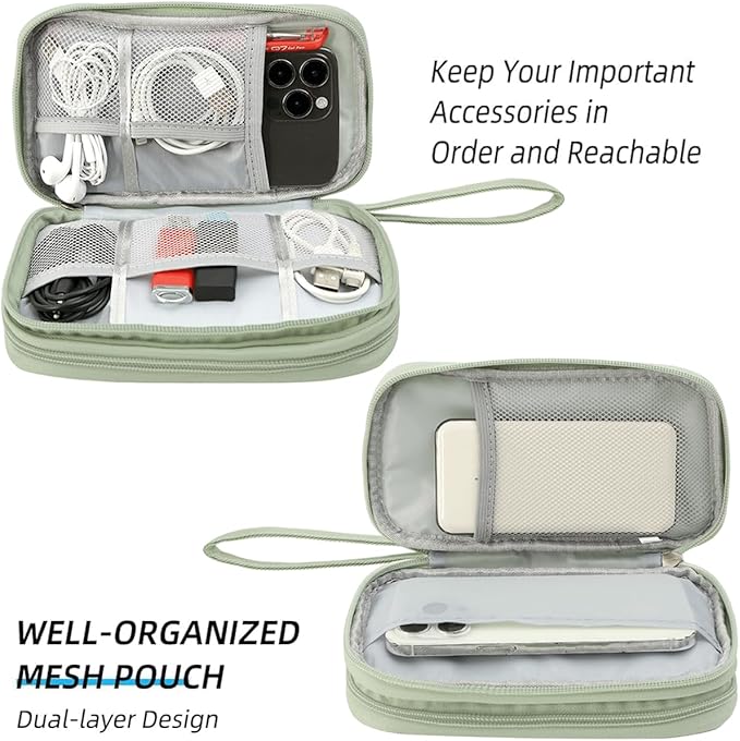 Cord Organizer Travrel Bag, Electronic Organizer Travel Case, Water Resistant Cable Organizer Pouch for Cable, Cord, USB, Charger, Phone, Power Bank, Earphone (Mint Green, Medium)