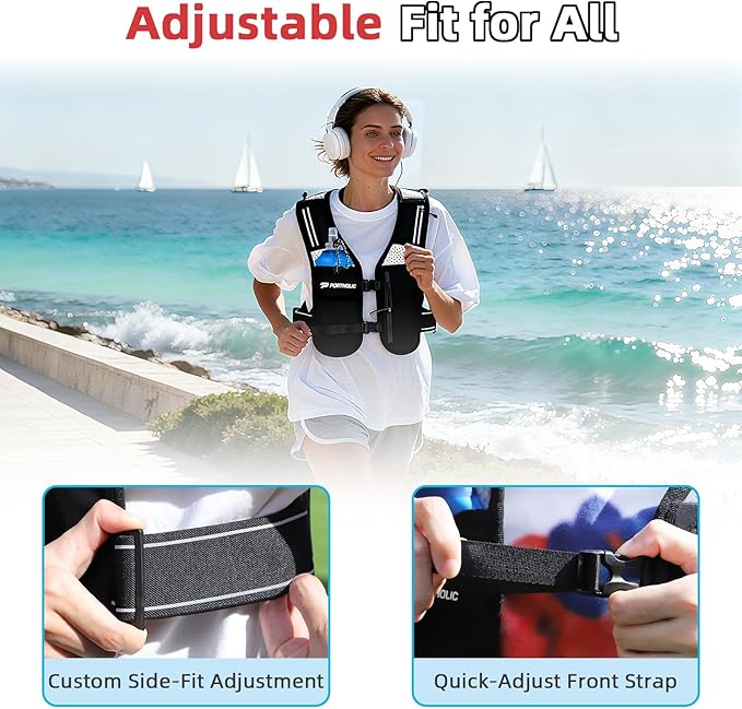 PORTHOLIC Running Vest for Women Men with 17oz Water Bottle |Adjustable Hydration Vest|Reflective |Lightweight |6 Pockets |Breathablefor Running Accessories for Hiking