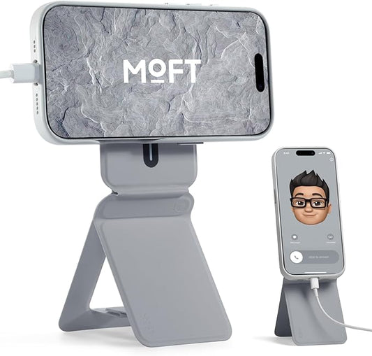 MOFT Phone Stand, Magnetic Phone Tripod Stand Stain-Resistant MOVAS Leather & Angle Adjustment & Strong Magnets Tripod for iPhone 17/16/15/14/13/12 (Included Metal Ring)-Cement