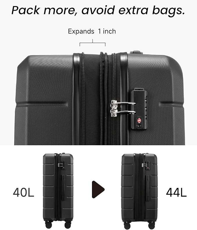 Carry On Luggage 22x14x9 Airline Approved with Spinner Wheels, Expandable Hardside Suitcase, Black