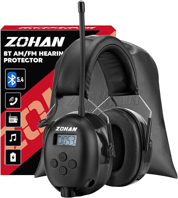 ZOHAN 033 Bluetooth AM/FM Radio Headphones with 2000mAh Rechargeable Battery,25dB NRR Noise Reduction Safety Earmuffs