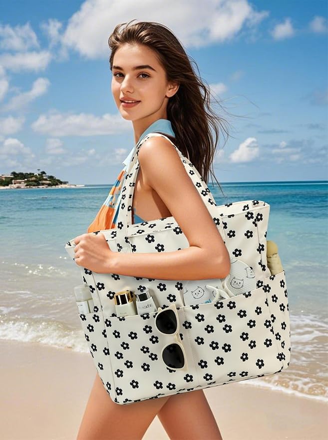 Bluboon Waterproof Beach Tote Pool Bags for Women Ladies Extra Large Carry On Bag With Wet Compartment for Weekender Travel