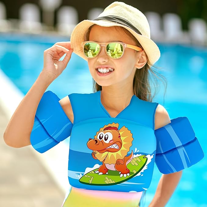 REALIKE Kids Swim Vest for Toddler Floaties Swimming Aids with Shoulder Harness Arm Wings for Children/Infant/Baby,Sea Beach/Pool/Lake, Suitable for 28-70lbs Boys/Girls
