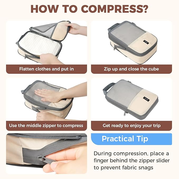 BAGAIL 6 Set/4 Set Lightweight Compression Packing Cubes with Packing List, Anti-Tearing Expandable Organizer Bags for Travel