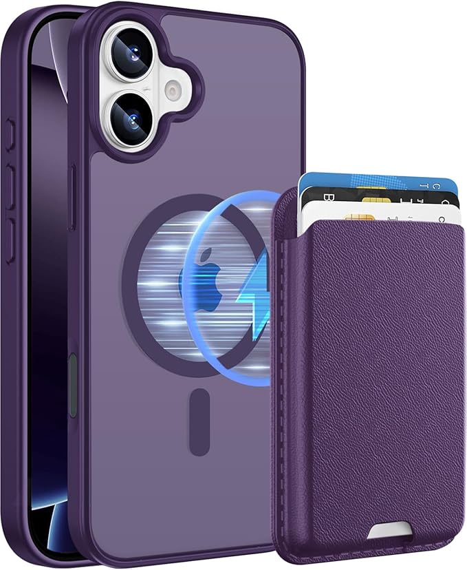 Ntwinro Magnetic for iPhone 16 Plus Case (Compatible with MagSafe) with Detachable Wallet & Card Holder for 3 Cards [RFID Blocking] Military Grade Protective Slim Phone Cover, Purple