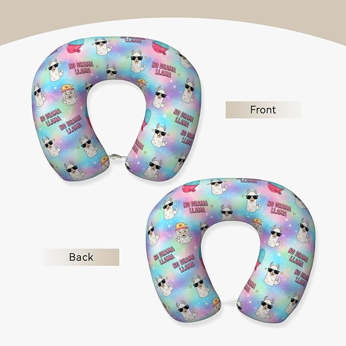 Unique Travel U Shaped Pillows No Drama Llama for Airplanes Car Flight, Comfortable Chin Head Neck Cushion Supporting, Polyester Removable Cover