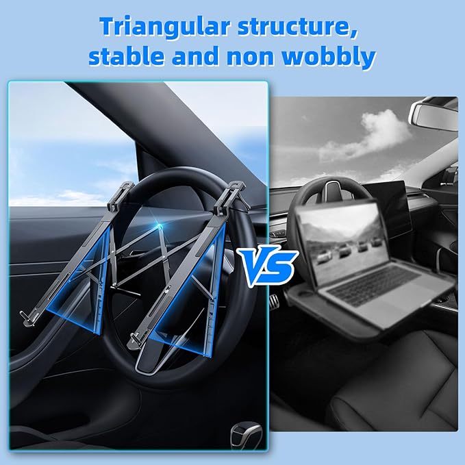 Fumcsy Angle Adjustable Car Steering Wheel Laptop Holder,Foldable Laptop Stand for car,Metal Car Laptop Riser | Car Reading Stand | Car Tablet Holder, Multipurpose Travel Car Accessories (Gray)