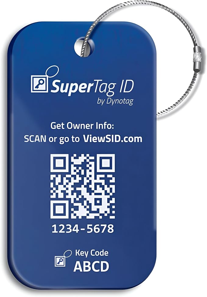 Dynotag® Sentry Series Solid Metal Web Enabled Smart Luggage Tag ID + Steel Loop, Anodized Aluminum with DynoIQ™ & Lifetime Recovery Service (Sapphire Blue)