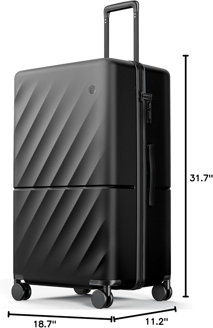 NINETYGO Trunk Luggage 29 Inch, Large Checked Luggage with Double Spinner Wheels, Anti-Burst Zipper, Hard Case PC Suitcase, Lightweight Travel Luggage, TSA Approved (Onyx Black, Hudson)