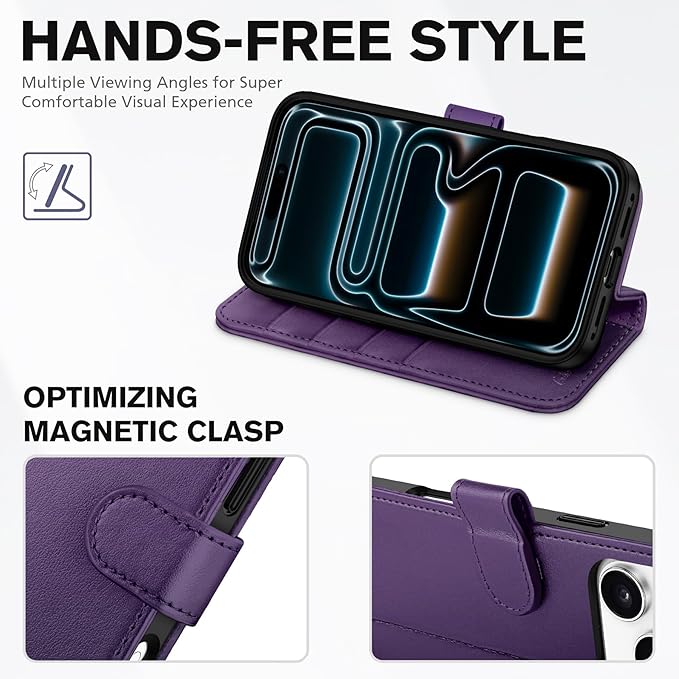 TUCCH Case Wallet for iPhone 17 Pro Max (6.9") 2025, Stand | RFID Blocking | 4 Card Holder | TPU Shockproof Inner Shell | PU Leather | Magnetic Closure Folio Protective Cover | Deep Purple