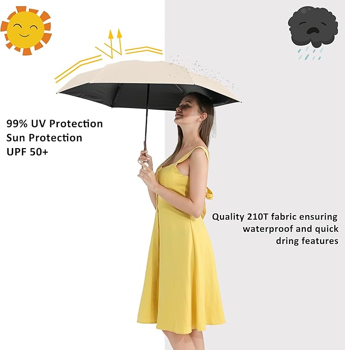 BAODINI Small UV Protection Travel Umbrella Compact for Rain and Sun UPF 50+ Windproof Portable 42 inch Umbrella for Women and Men