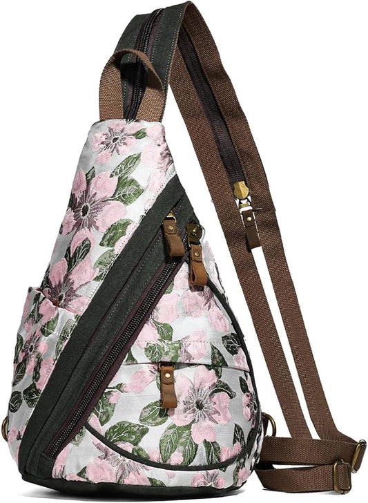 KL928 Canvas Sling Bag - Small Crossbody Backpack Shoulder Casual Daypack Rucksack for Men Women(Large Version)