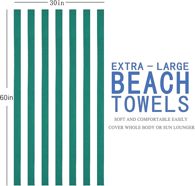 4 Packs Extra Large Bath Towels Striped Beach Towel Set Bathroom Sheets Bulk Oversized Soft Fluffy XL Big Absorbent Microfiber Blanket Turkish Hotel Shower Pool Hot Tub Toallas Baño Grandes Green