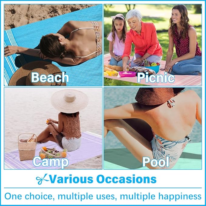 Thin Turkish Beach Towel Lightweight Soft Cotton Extra Large XL Oversized Sand Free Sandproof Absorbent Quick Dry Towels Cloud Bath Pool Travel Compact Essentials Accessories for Adult Gifts