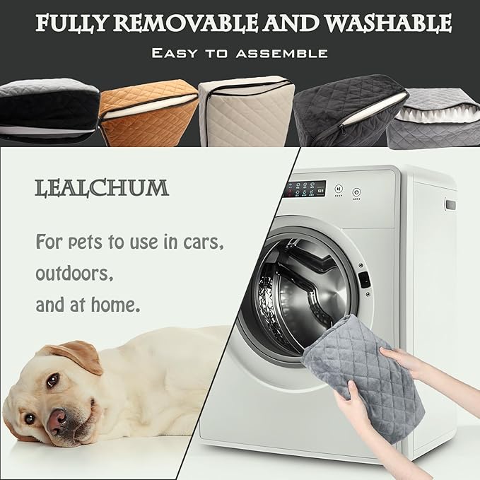 Lealchum Dog Booster Car Seat for Small/Medium Dogs Up to 35lbs,Ultra Soft Fabric Covered,6in Elevated Cushion,Fully Detachable and Washable,3 Straps & 2 Pockets,Easy to Install(Grey,Medium)