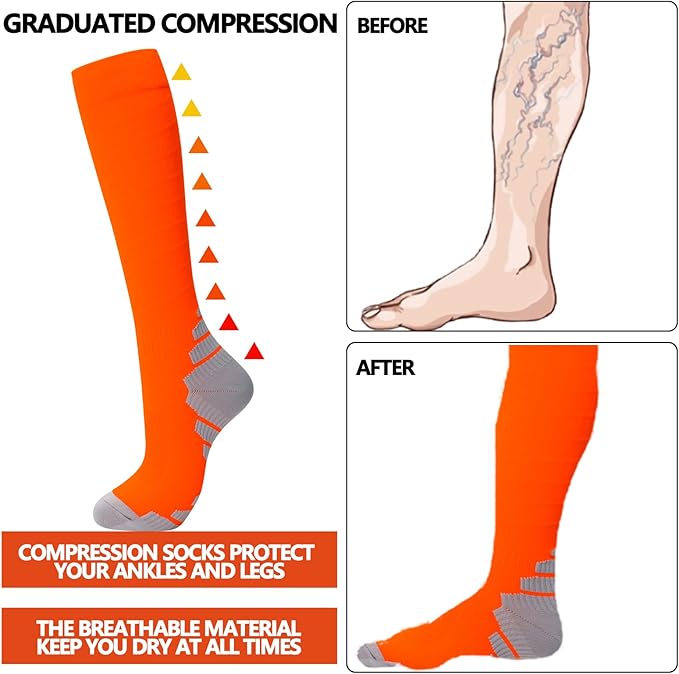 fenglaoda 8 Pairs Compression Socks for Men & Women 20-30 mmHg Knee High Nurse Pregnant Running Medical and Travel Athletic