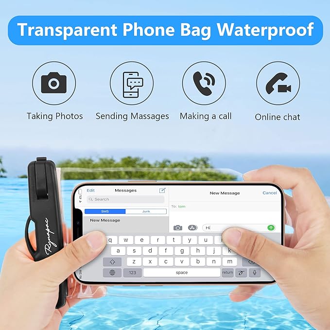 Waterproof Phone Pouch Bag - 7.5in Waterproof Phone Case for Beach Travel, IPX8 Cellphone Dry Bag with Lanyard for iPhone 17 16 15 Pro Max Galaxy S25 Ultra Pixel 10 Pro, Cruise Essentials 2025