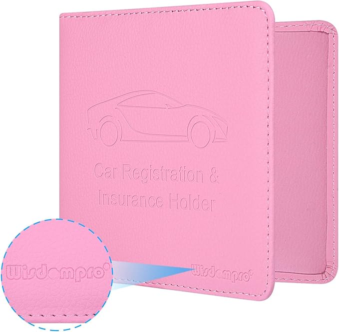 Wisdompro Small Car Registration and Insurance Documents Holder - Premium PU Leather Vehicle Glove Box Paperwork Wallet Case Organizer for ID, Driver's License, Key Contact Information Cards