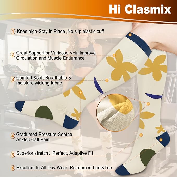 Graduated Compression Socks for Women&Men 20-30mmhg Knee High Socks Travel Hiking Running Stocking