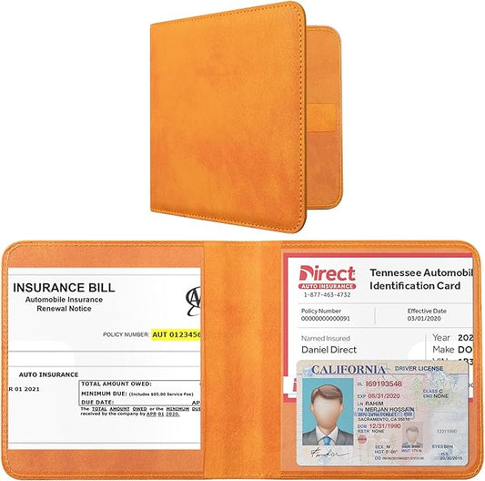 CoBak Car Registration and Insurance Holder - Small and Lightweight Vehicle Glove Box Car Organizer, Auto Truck Comparment Accessories Case for Essential Document, Driver License (Orange)